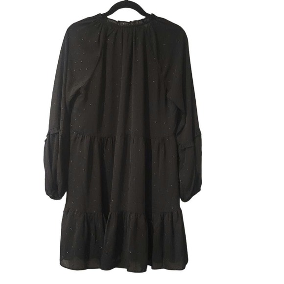 Express Textured Clip Dot Tiered Trapeze Dress in Pitch Black Size Medium. - Picture 2 of 5